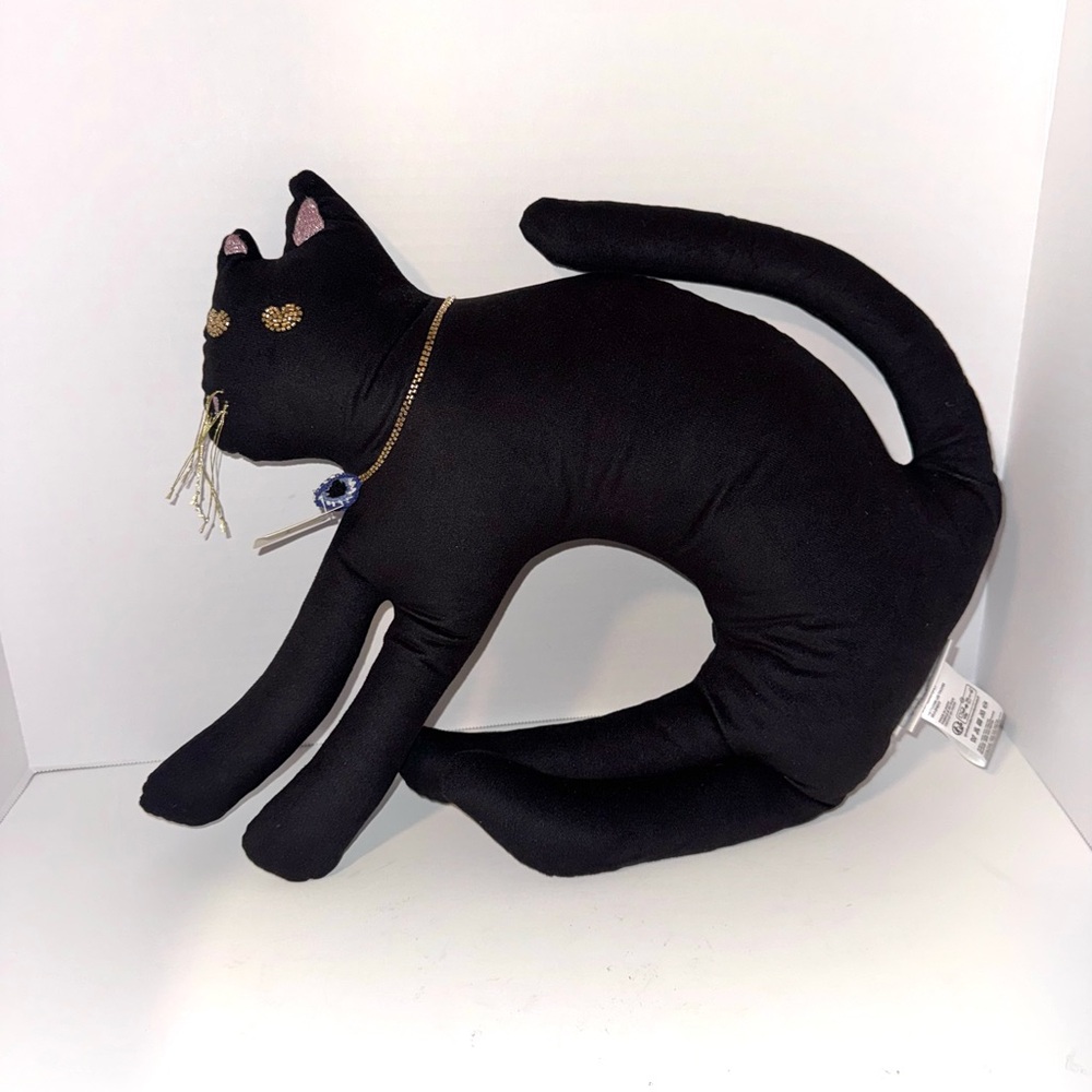 Anthropologie Halloween Embroidered Cat Shaped Cushion